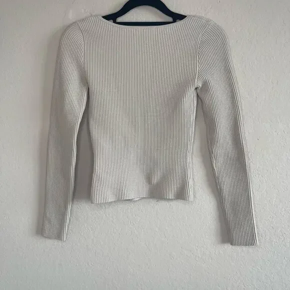 Aritzia Babaton Sculpt Knit Sweetheart Longsleeve Cream Top - Size 2XS - Picture 5 of 5